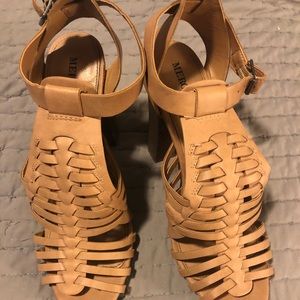 Tan open toe heeled sandals